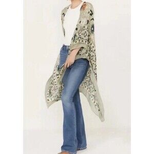 Free People Magic Dance Border Print Kimono Green Tea Combo Size ? Lg/XL Boho